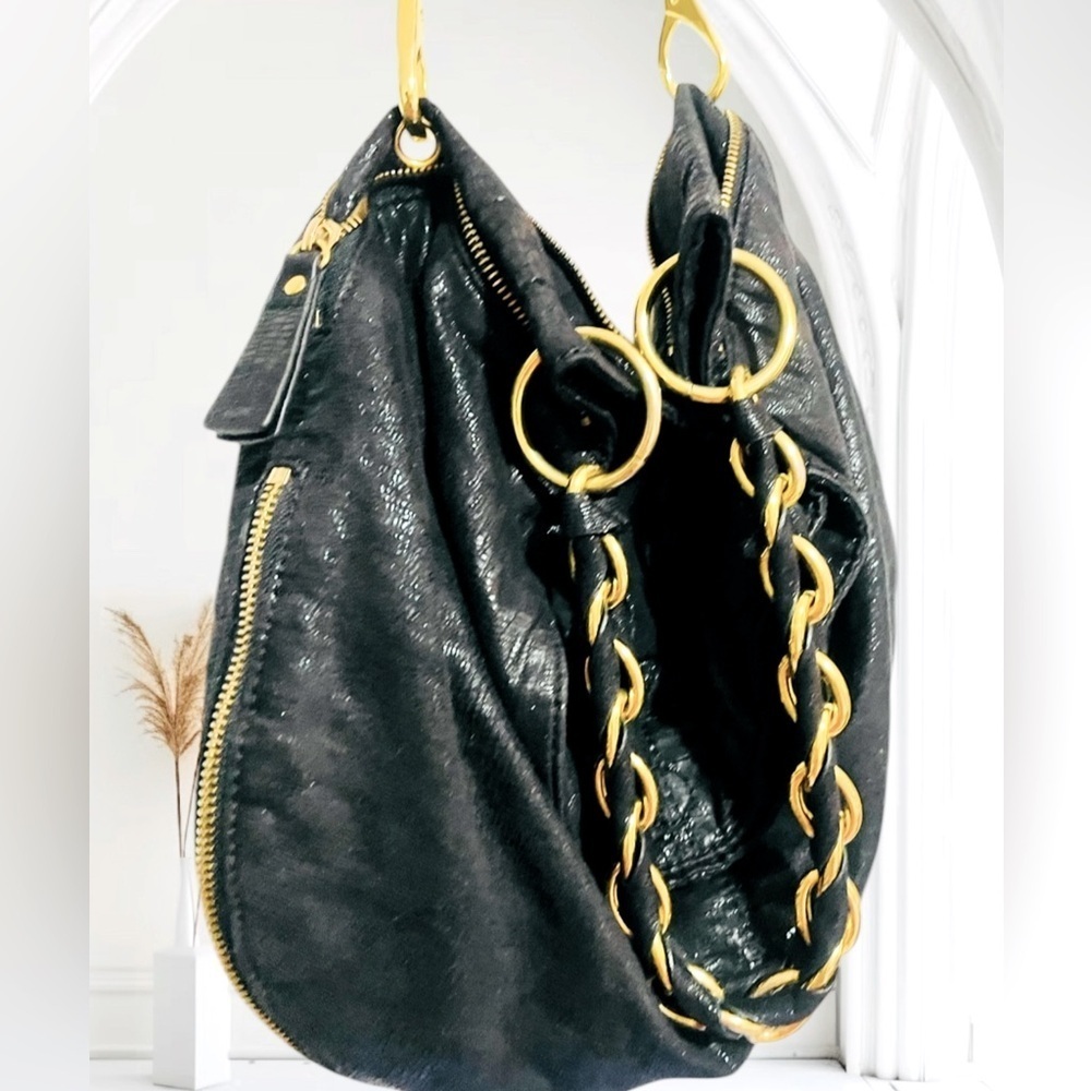 Armani Exchange Black Expandable Slouchy Hobo Chain Shoulder Bag